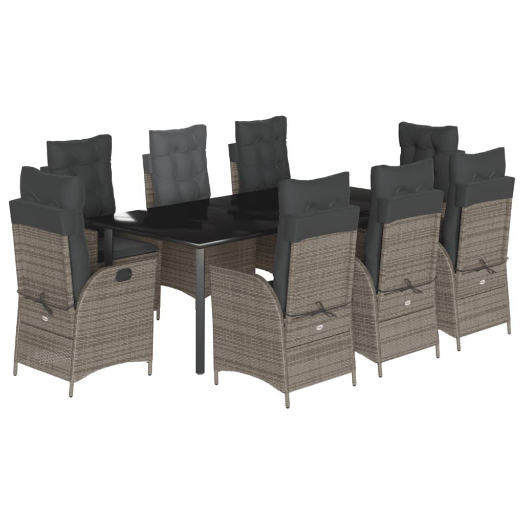 vidaXL 9-tlg. Garten-Essgruppe mit Kissen Grau Poly Rattan