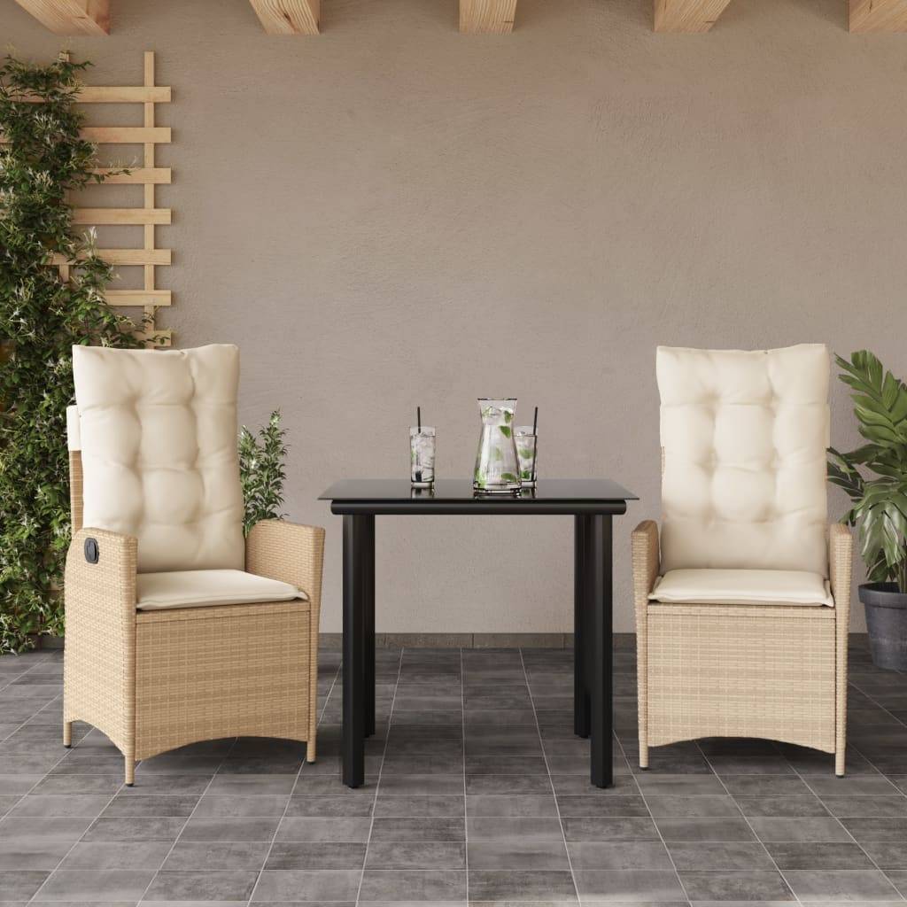 vidaXL 3-tlg. Garten-Essgruppe mit Kissen Beige Poly Rattan