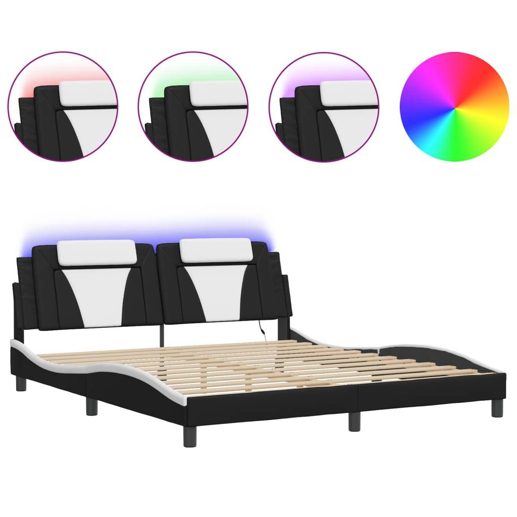 vidaXL Bettgestell "Viana" mit LED ohne Matratze Schwarz und Weiß 180x200 cm Kunstleder
