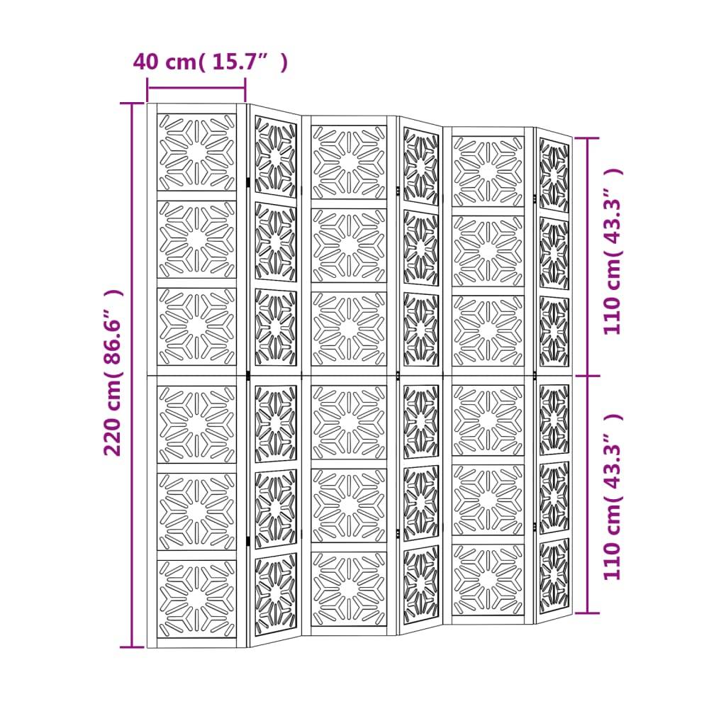 vidaXL 6-tlg. Raumteiler Braun und Schwarz Massivholz Paulownia