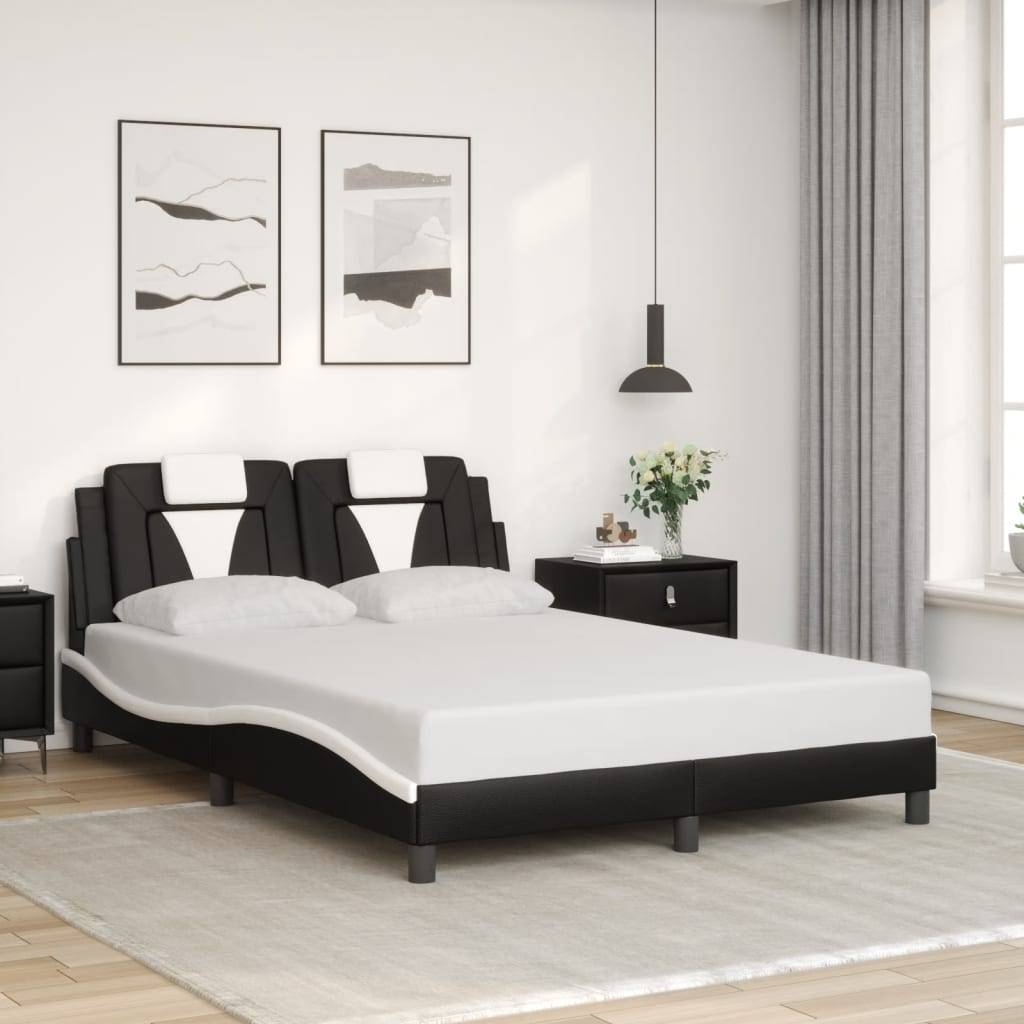 vidaXL Bettgestell mit LED Schwarz und Weiß 140x190 cm Kunstleder