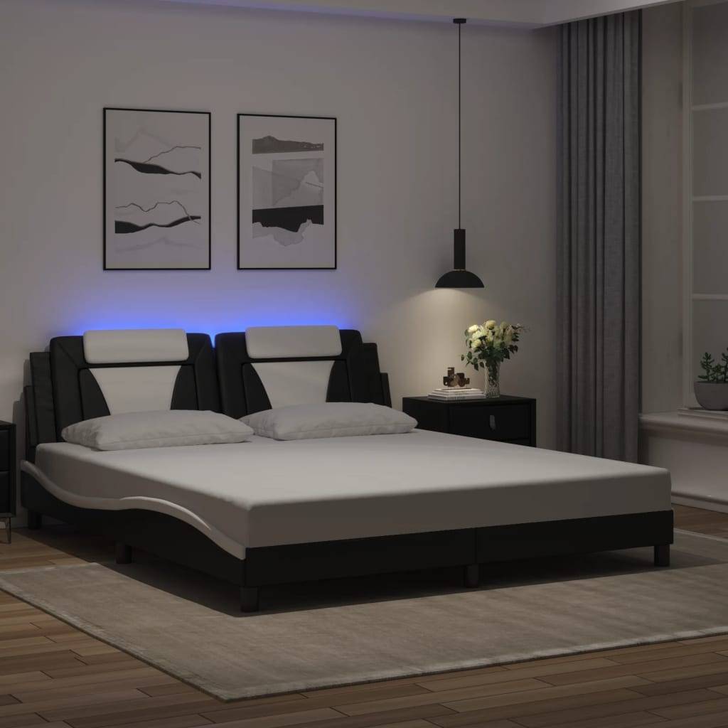 vidaXL Bettgestell "Viana" mit LED ohne Matratze Schwarz und Weiß 180x200 cm Kunstleder