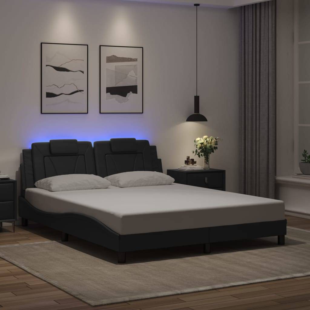 vidaXL Bettgestell "Viana" mit LED ohne Matratze Schwarz 160x200 cm Kunstleder