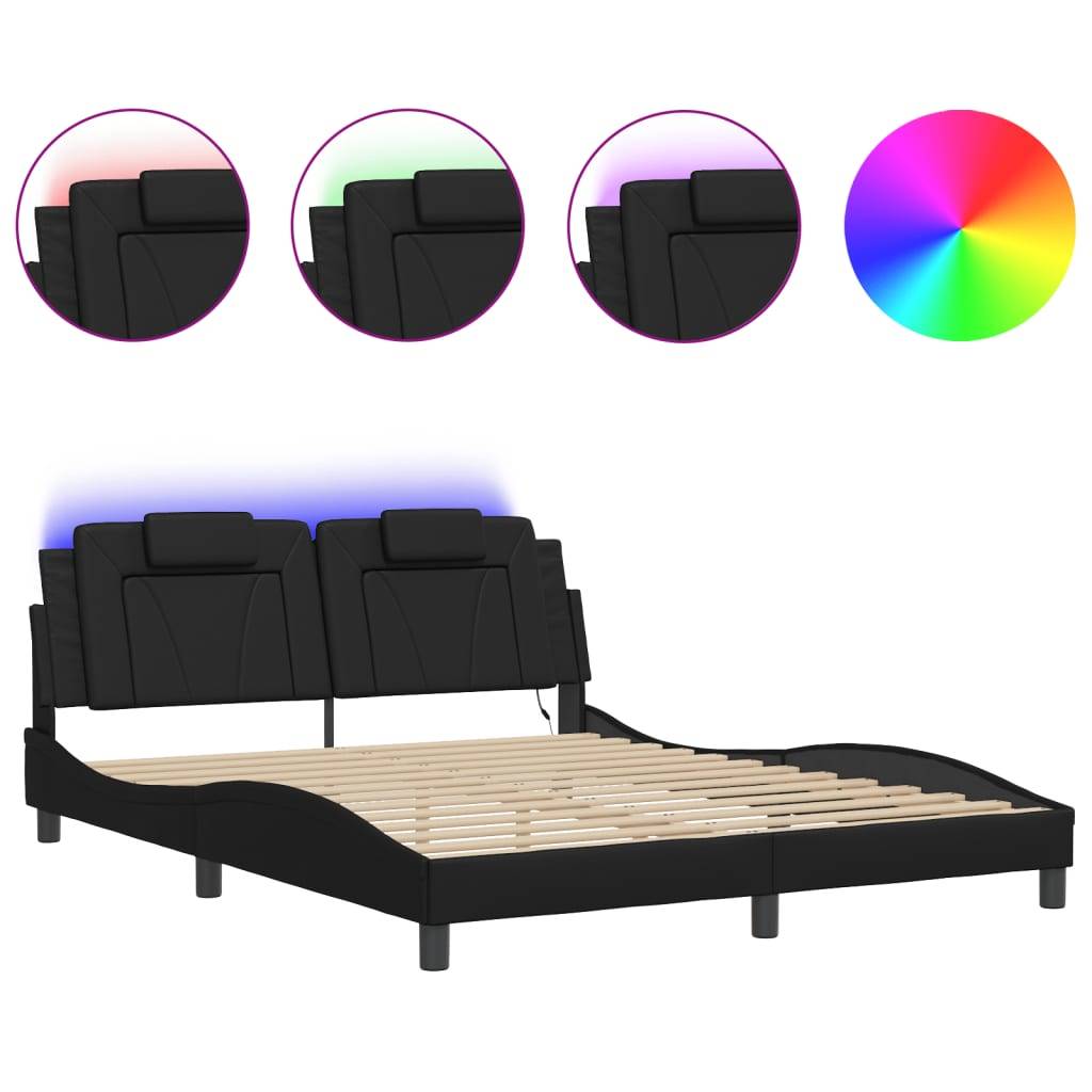 vidaXL Bettgestell "Viana" mit LED ohne Matratze Schwarz 160x200 cm Kunstleder