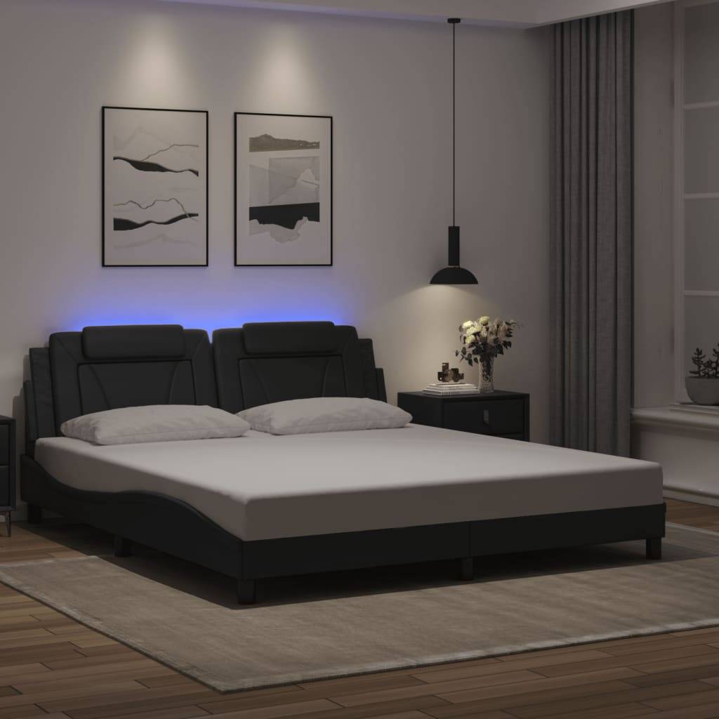 vidaXL Bettgestell "Viana" mit LED ohne Matratze Schwarz 180x200 cm Kunstleder