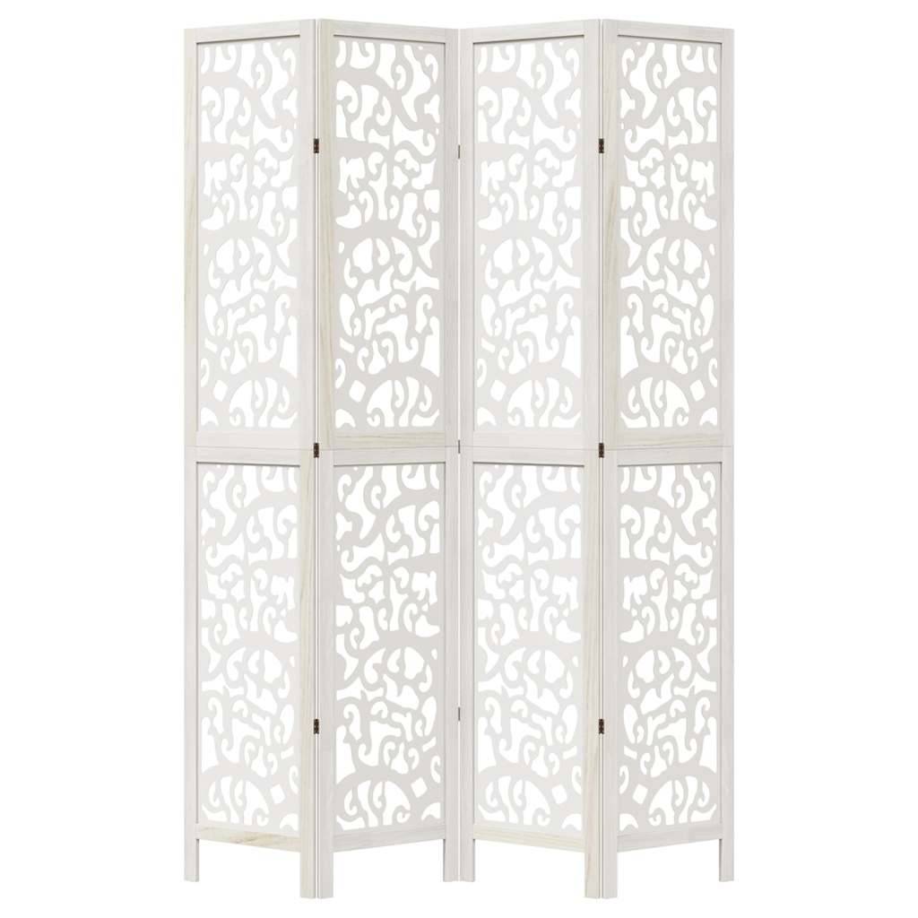 vidaXL 4-tlg. Raumteiler Weiß Massivholz Paulownia