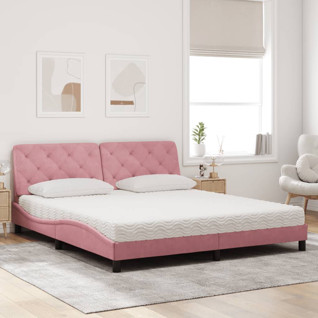 vidaXL Bett mit Matratze Rosa 180x200 cm Samt