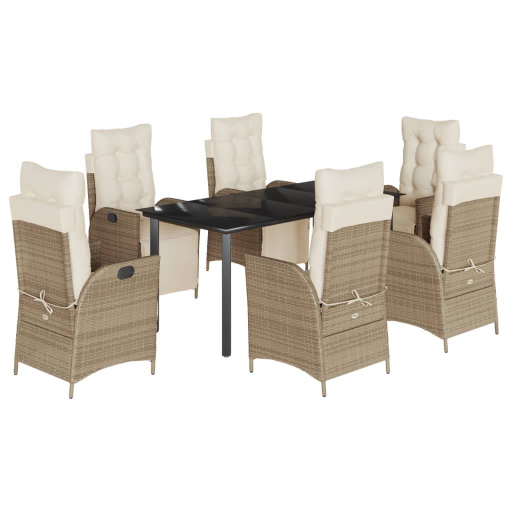 vidaXL 7-tlg. Garten-Essgruppe mit Kissen Beige Poly Rattan