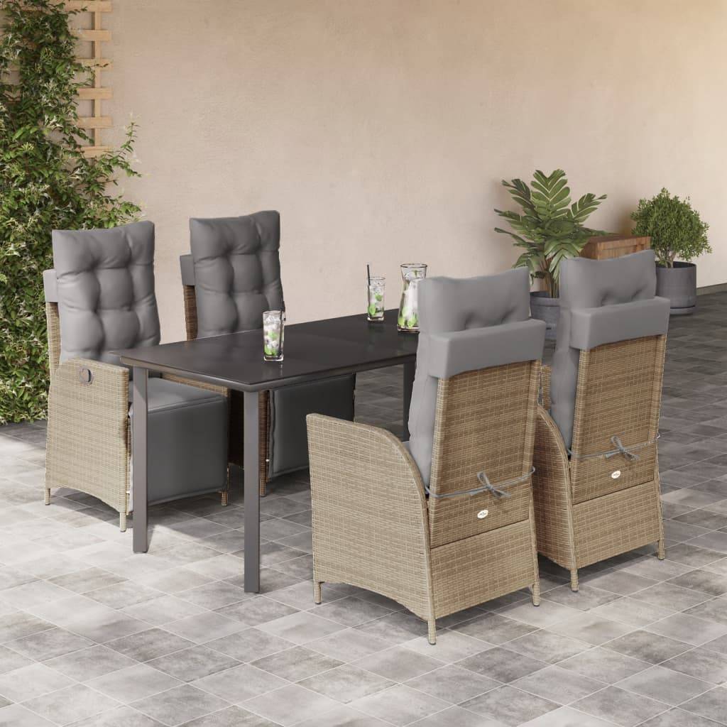 vidaXL 5-tlg. Garten-Essgruppe mit Kissen Beigemischung Poly Rattan