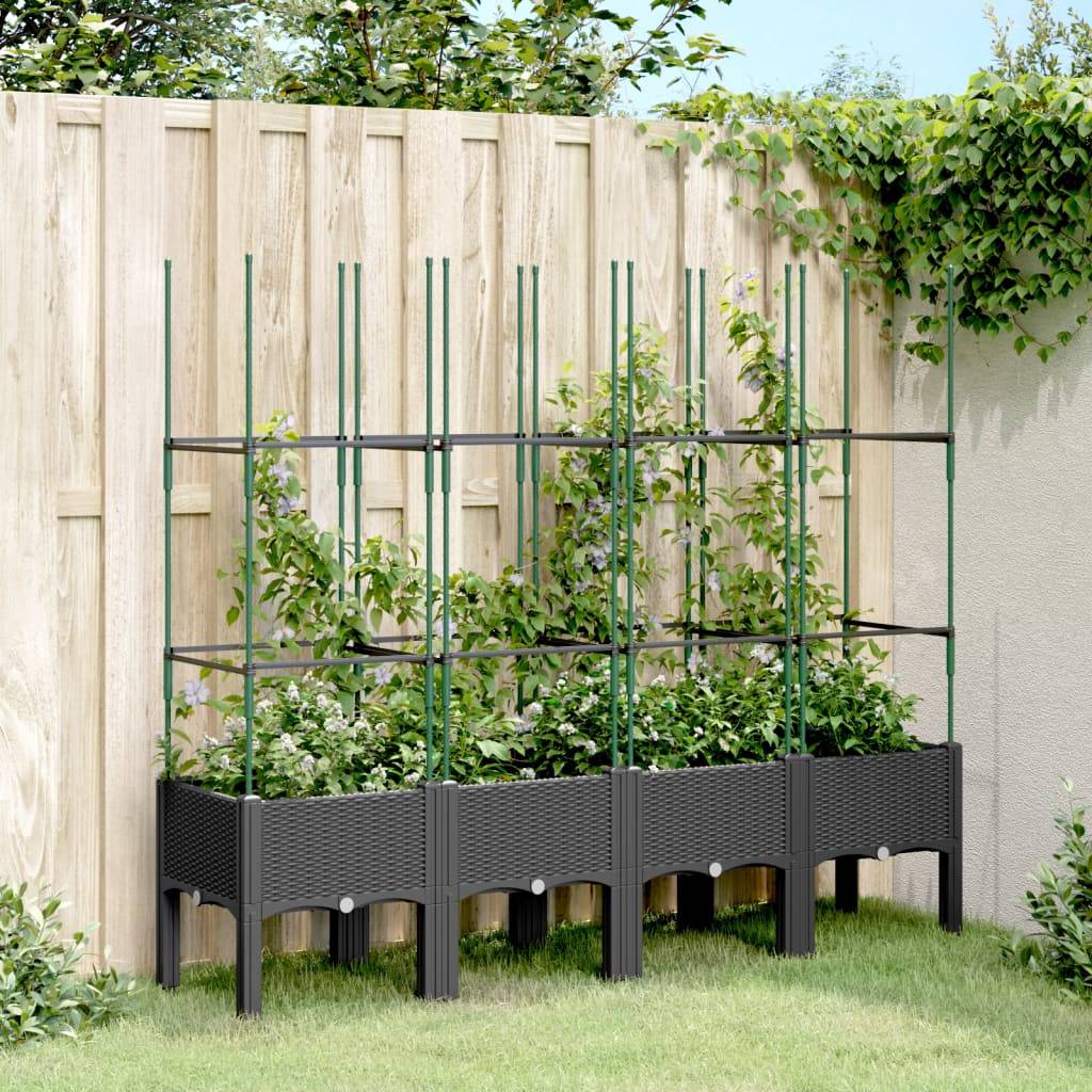 vidaXL Pflanzkübel mit Rankgitter Schwarz 160x40x142,5 cm PP