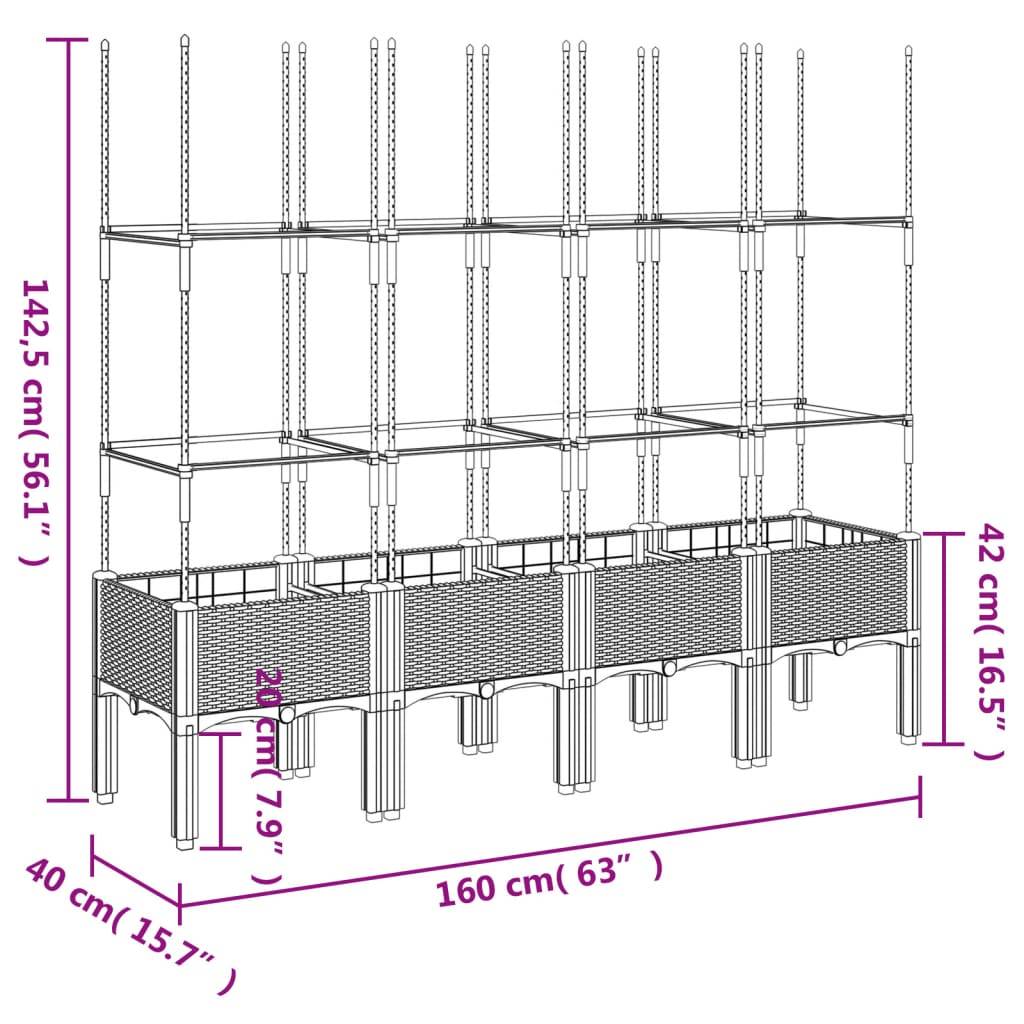 vidaXL Pflanzkübel mit Rankgitter Schwarz 160x40x142,5 cm PP