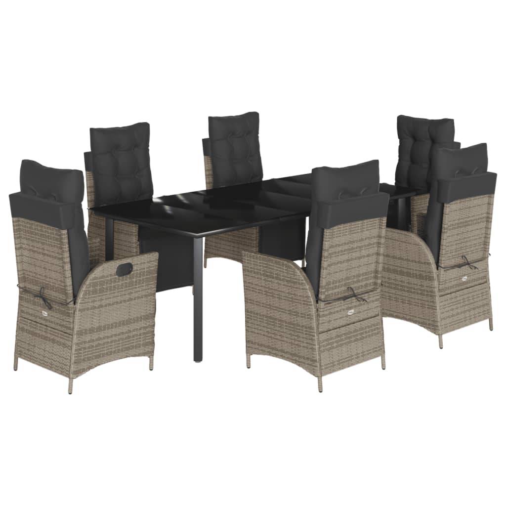 vidaXL 7-tlg. Garten-Essgruppe mit Kissen Grau Poly Rattan