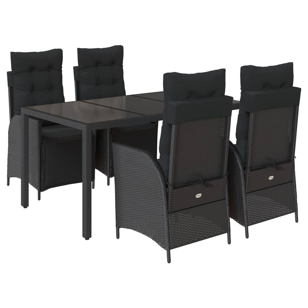 vidaXL 5-tlg. Garten-Essgruppe mit Kissen Schwarz Poly Rattan