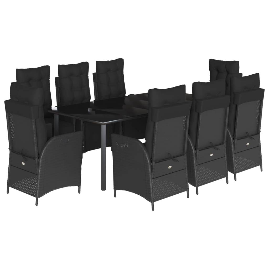 vidaXL 9-tlg. Garten-Essgruppe mit Kissen Schwarz Poly Rattan