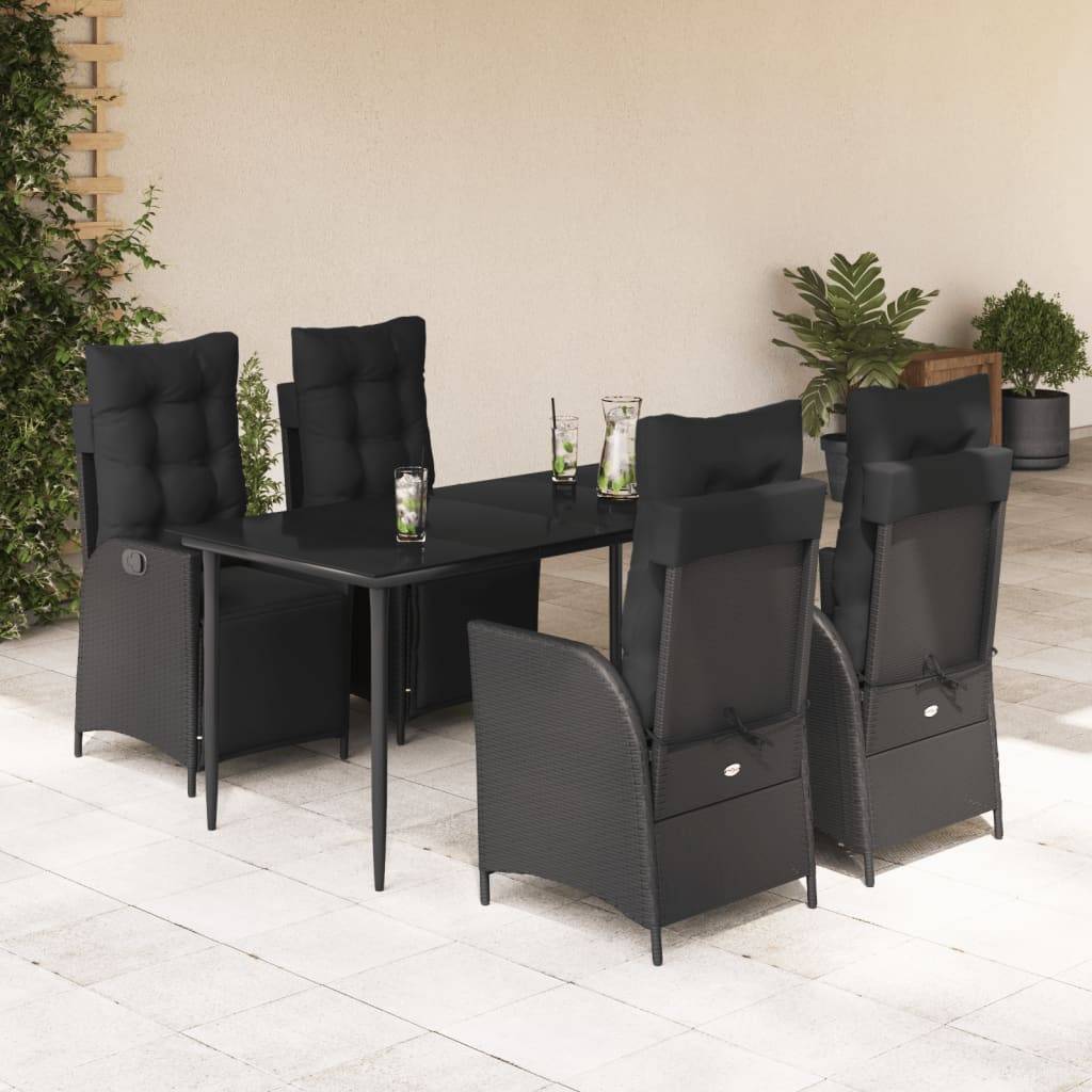 vidaXL 5-tlg. Garten-Essgruppe mit Kissen Schwarz Poly Rattan