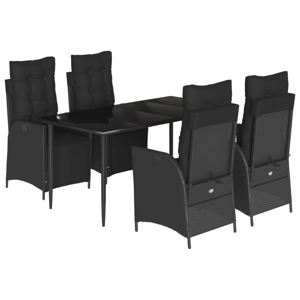 vidaXL 5-tlg. Garten-Essgruppe mit Kissen Schwarz Poly Rattan