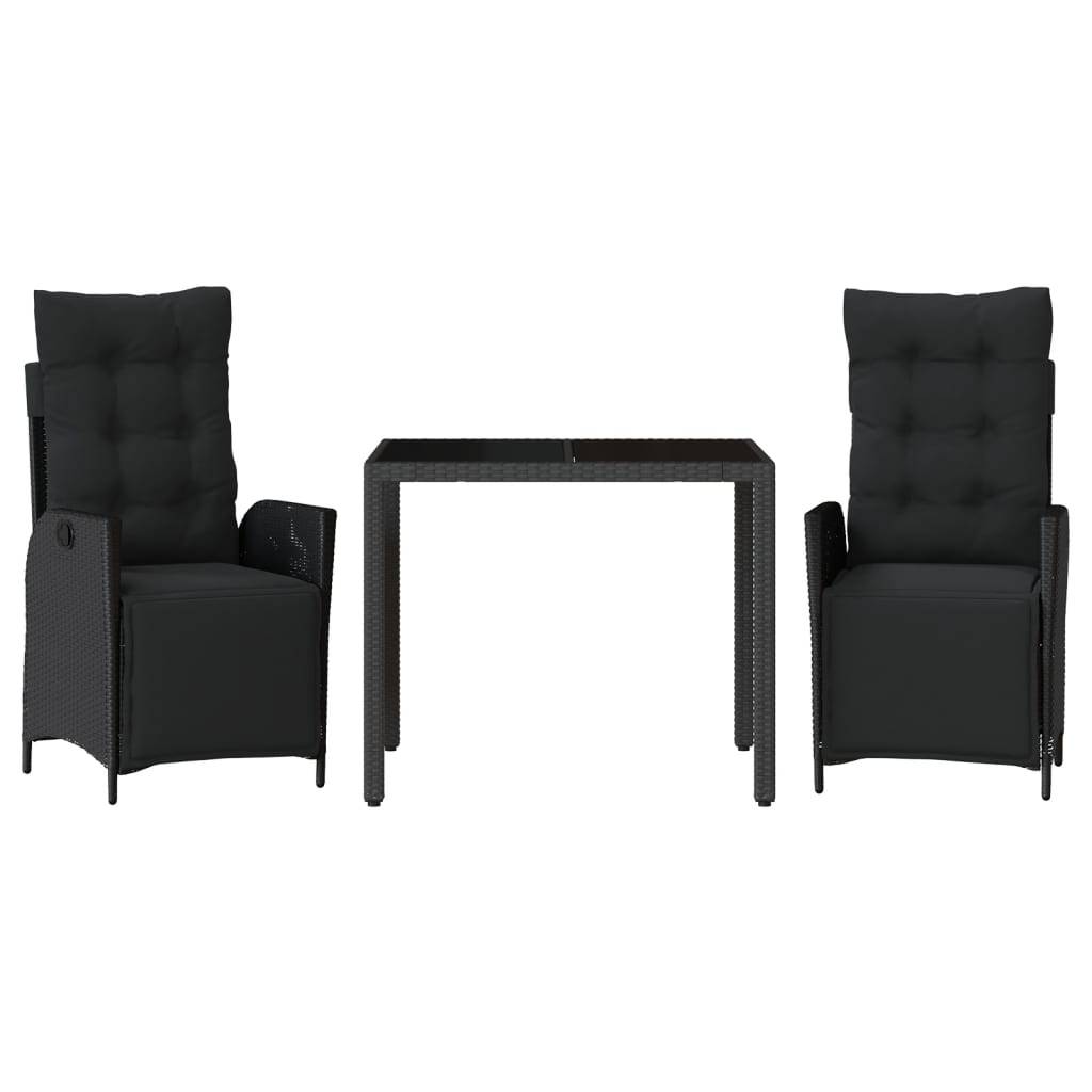 vidaXL 3-tlg. Garten-Essgruppe mit Kissen Schwarz Poly Rattan
