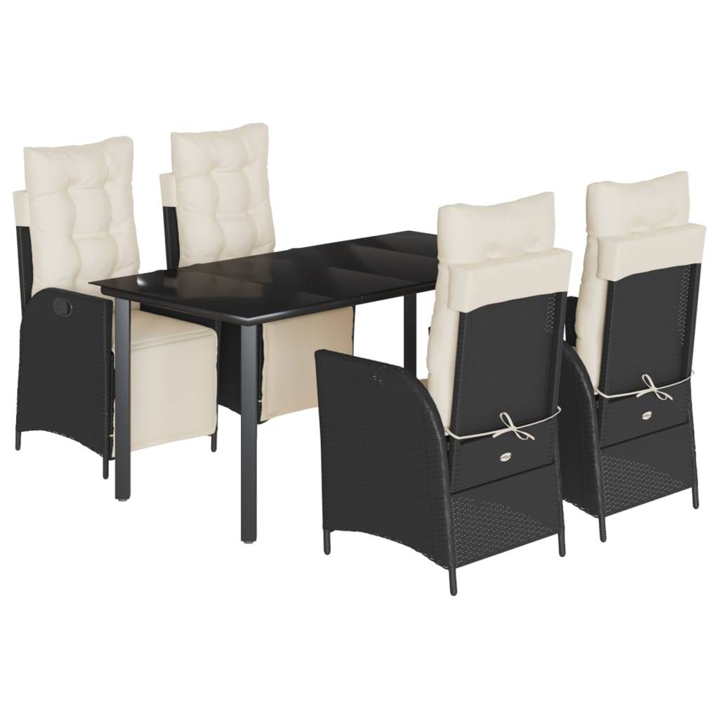 vidaXL 5-tlg. Garten-Essgruppe mit Kissen Schwarz Poly Rattan