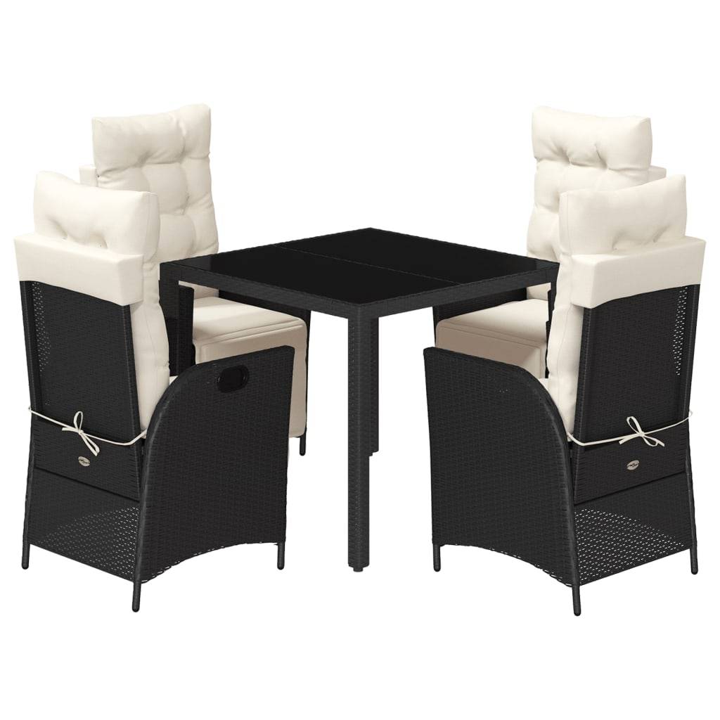 vidaXL 5-tlg. Garten-Essgruppe mit Kissen Schwarz Poly Rattan