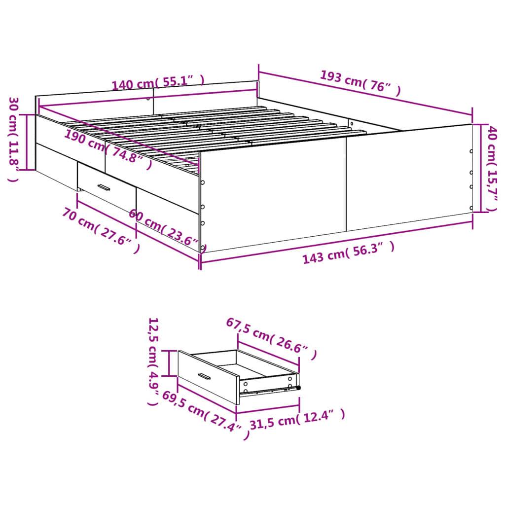 vidaXL Bettgestell mit Schubladen Sonoma-Eiche 140x190cm Holzwerkstoff