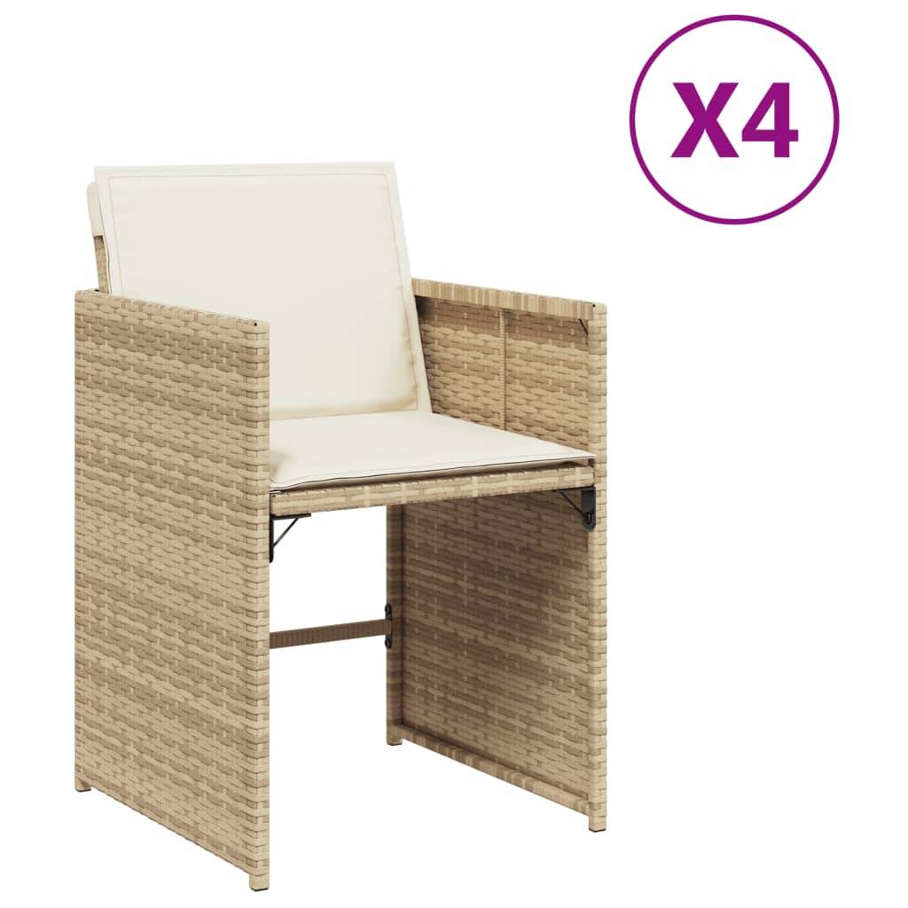 vidaXL Gartenstühle mit Kissen 4 Stk. Beige Poly Rattan