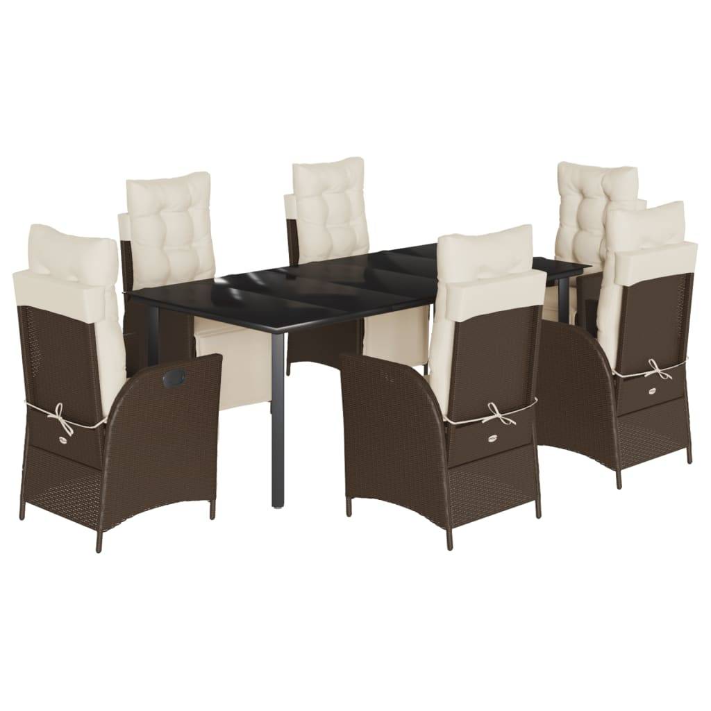 vidaXL 7-tlg. Garten-Essgruppe mit Kissen Braun Poly Rattan