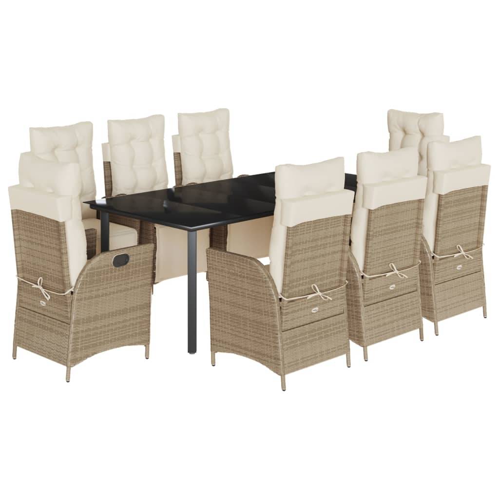 vidaXL 9-tlg. Garten-Essgruppe mit Kissen Beige Poly Rattan