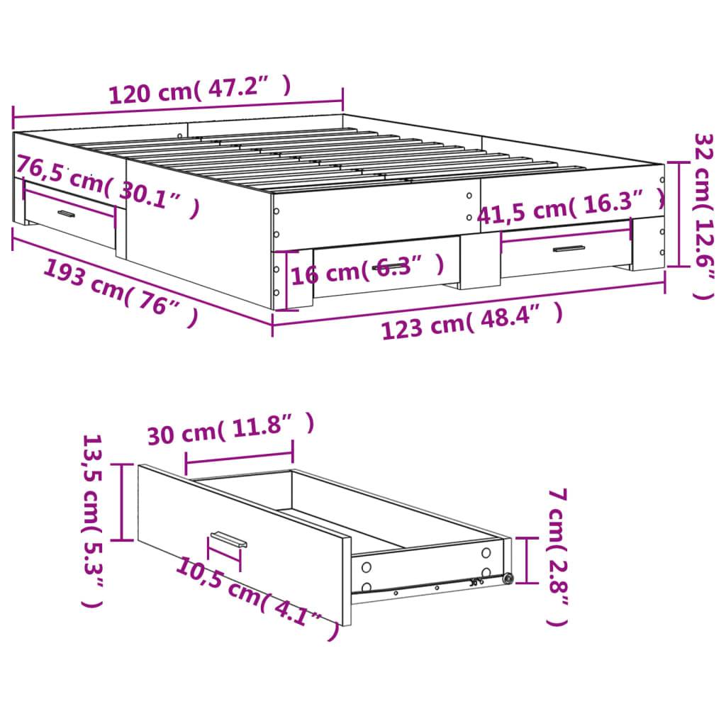 vidaXL Bettgestell mit Schubladen Grau Sonoma 120x190 cm Holzwerkstoff
