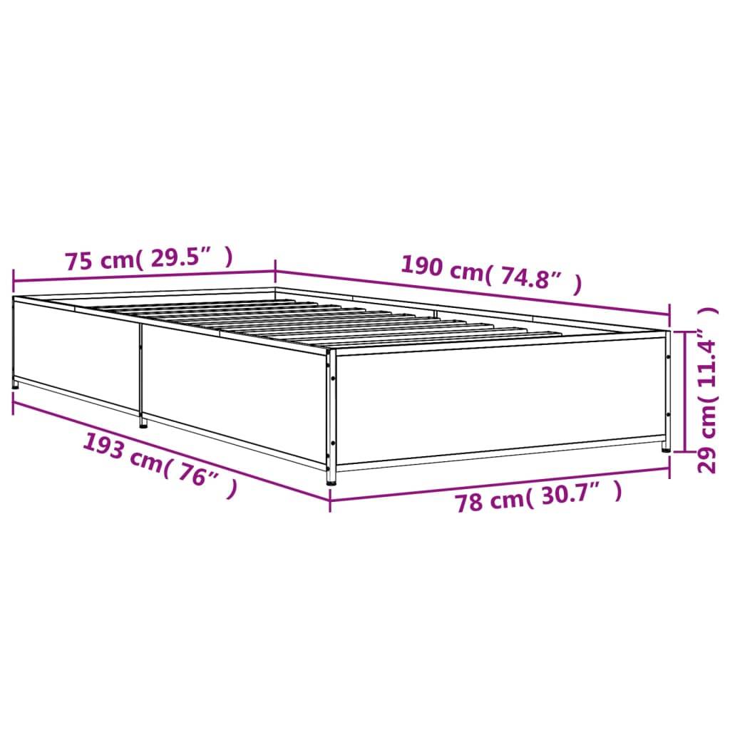 vidaXL Bettgestell Schwarz 75x190 cm Holzwerkstoff und Metall