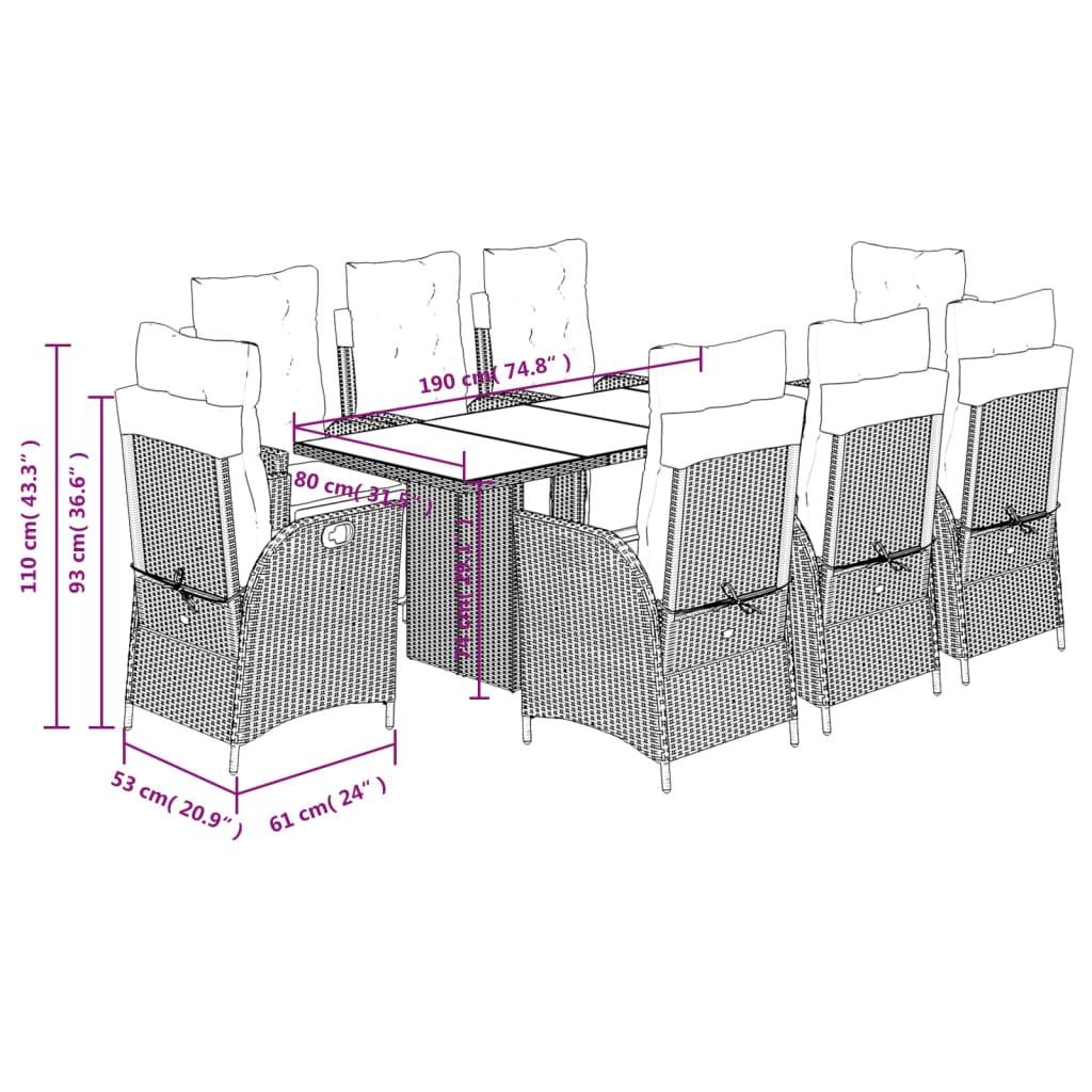 vidaXL 9-tlg. Garten-Essgruppe mit Kissen Schwarz Poly Rattan