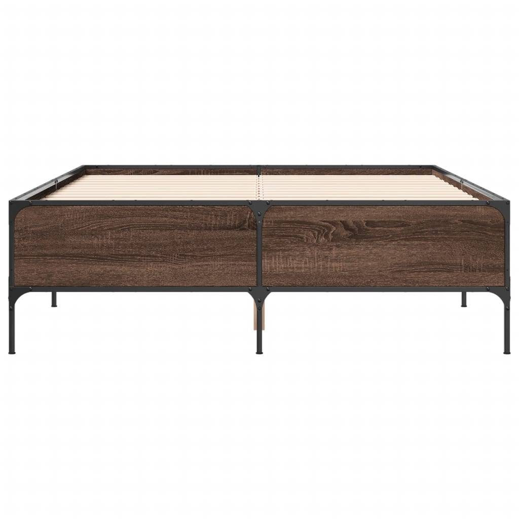 vidaXL Bettgestell Braun Eichen-Optik 140x190 cm Holzwerkstoff Metall