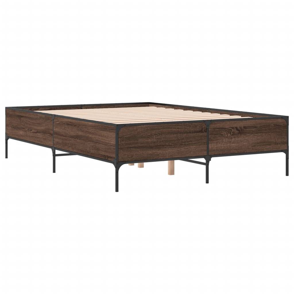 vidaXL Bettgestell Braun Eichen-Optik 140x190 cm Holzwerkstoff Metall