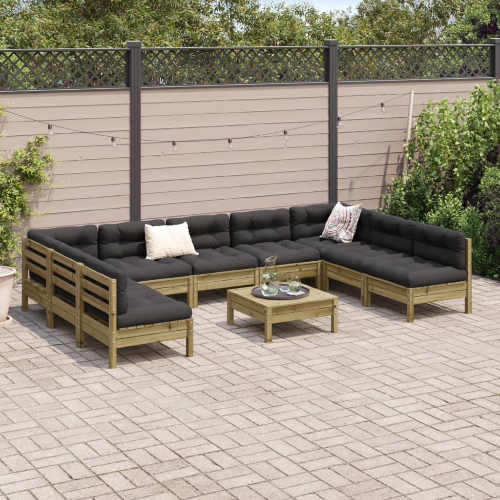 vidaXL 10-tlg. Garten-Sofagarnitur mit Kissen Kiefernholz Imprägniert