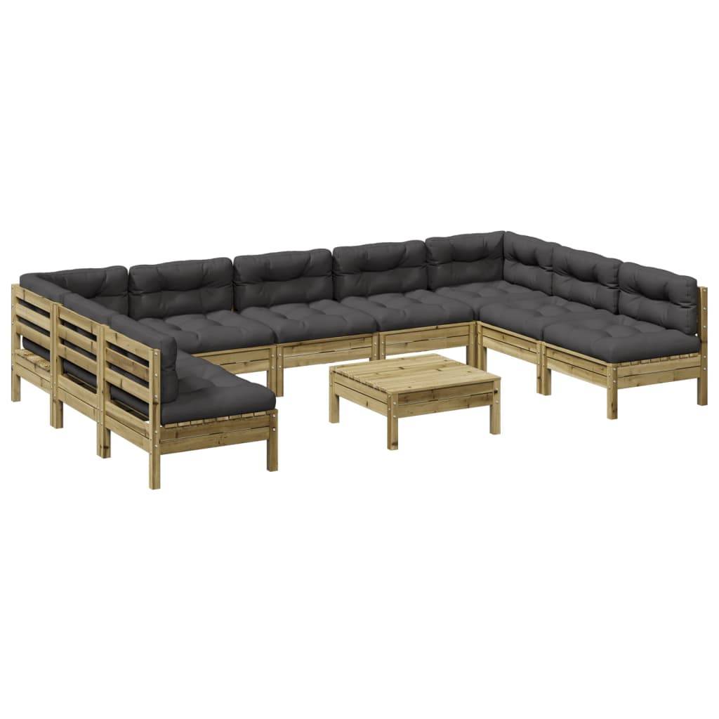 vidaXL 10-tlg. Garten-Sofagarnitur mit Kissen Kiefernholz Imprägniert