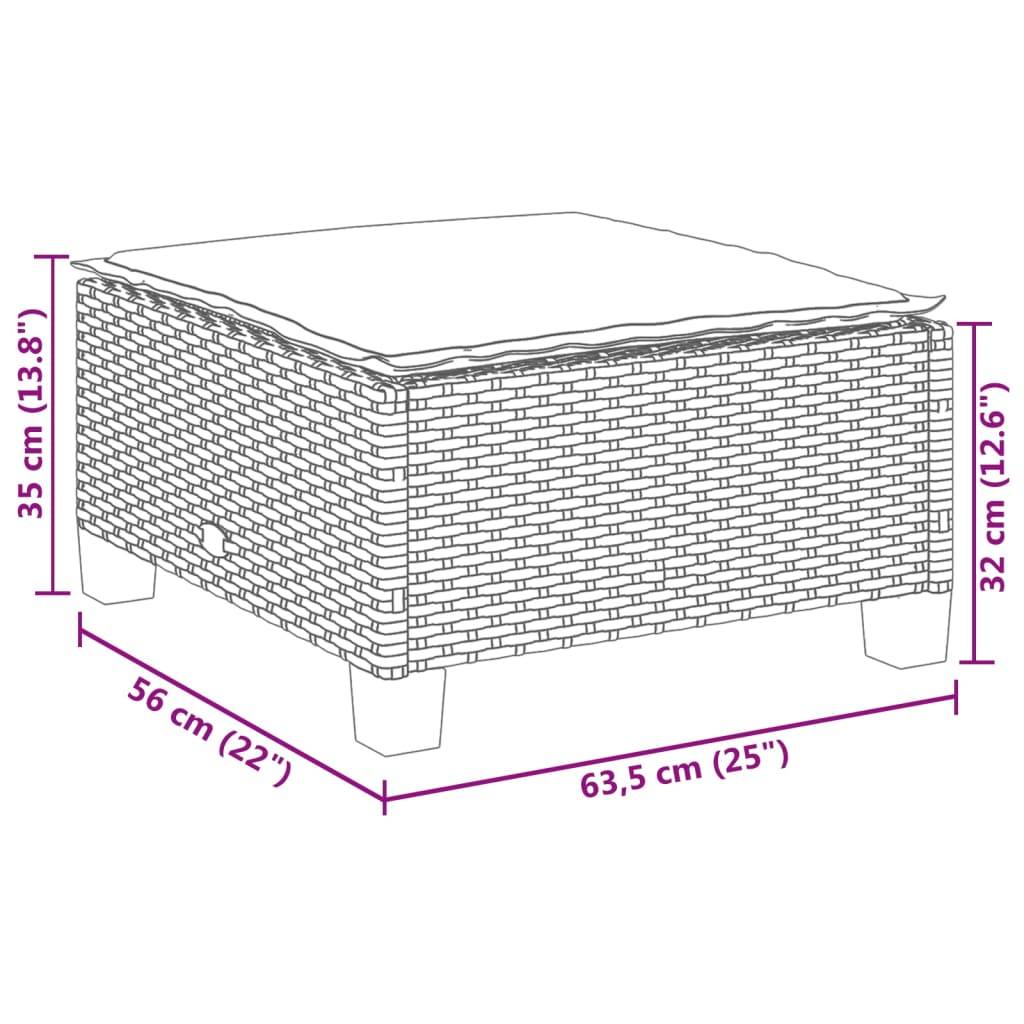 vidaXL Gartenhocker mit Kissen Schwarz 63,5x56x32 cm Poly Rattan