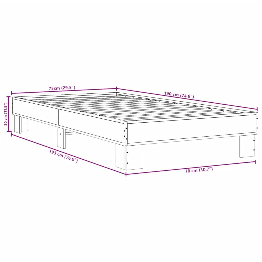 vidaXL Bettgestell Grau Sonoma 75x190 cm Holzwerkstoff und Metall