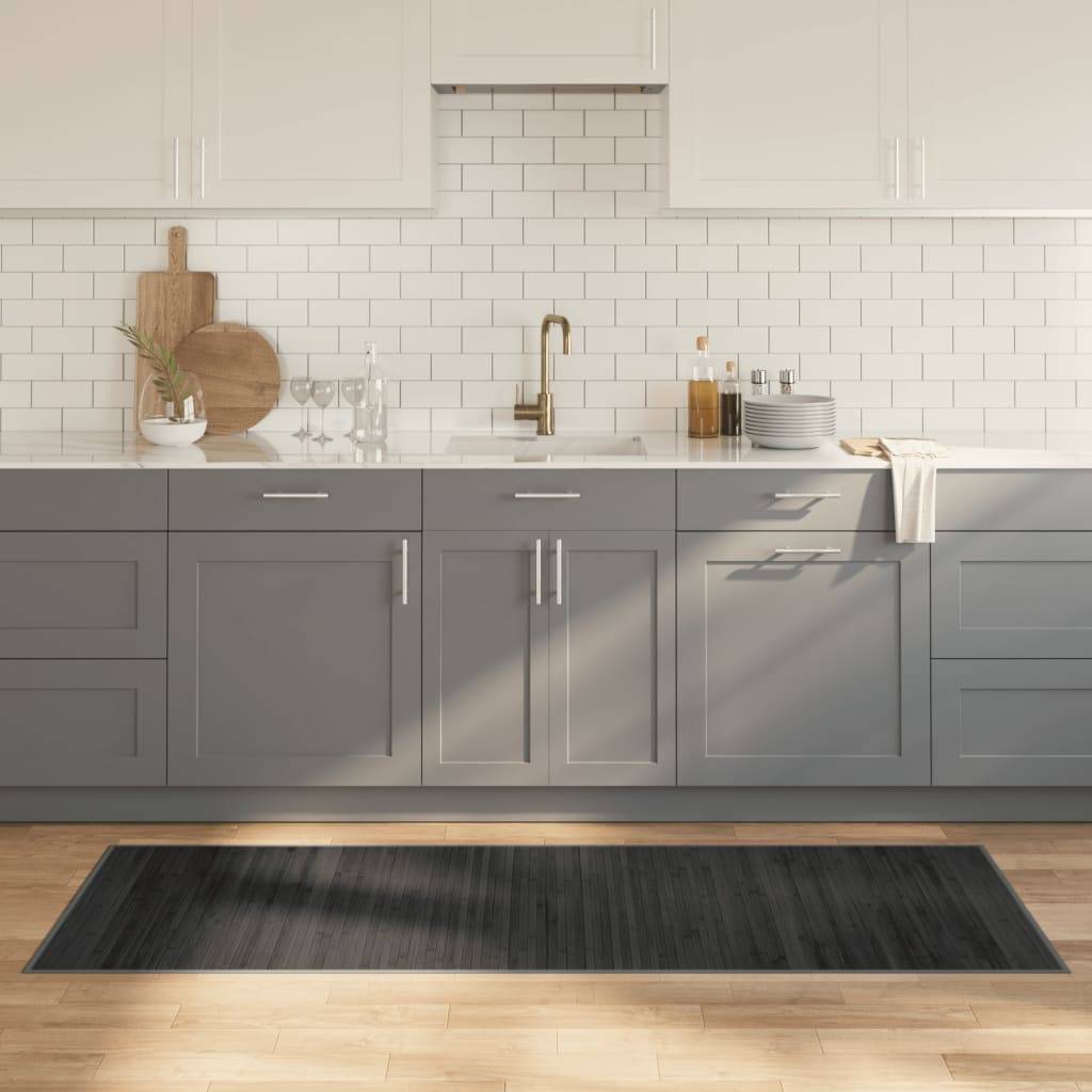 vidaXL Teppich Rechteckig Grau 70x200 cm Bambus
