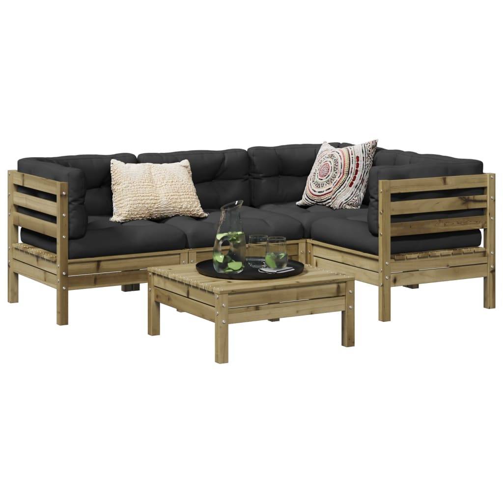 vidaXL 5-tlg. Garten-Sofagarnitur mit Kissen Kiefernholz Imprägniert