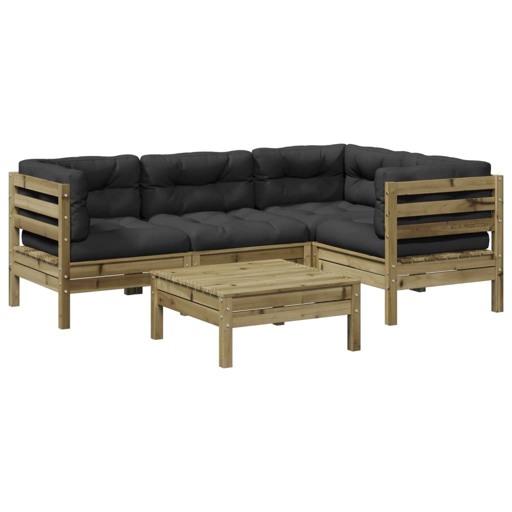 vidaXL 5-tlg. Garten-Sofagarnitur mit Kissen Kiefernholz Imprägniert