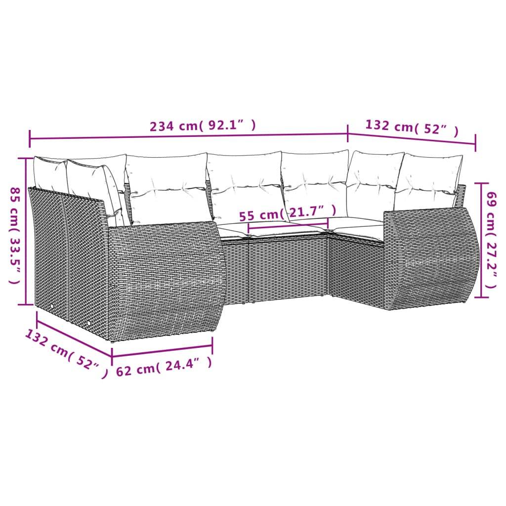 vidaXL 6-tlg. Garten-Sofagarnitur mit Kissen Braun Poly Rattan