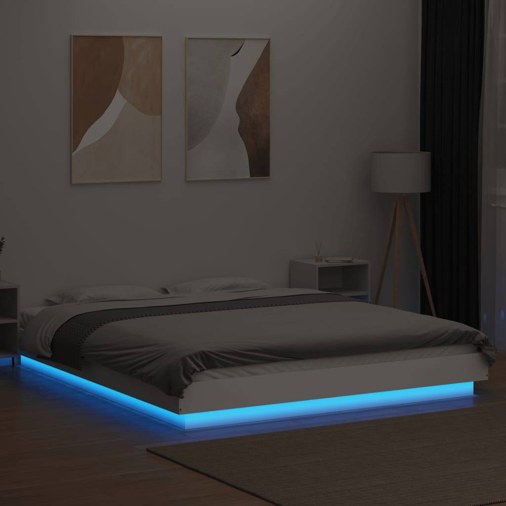 vidaXL Bettgestell mit LED Weiß 160x200 cm Holzwerkstoff