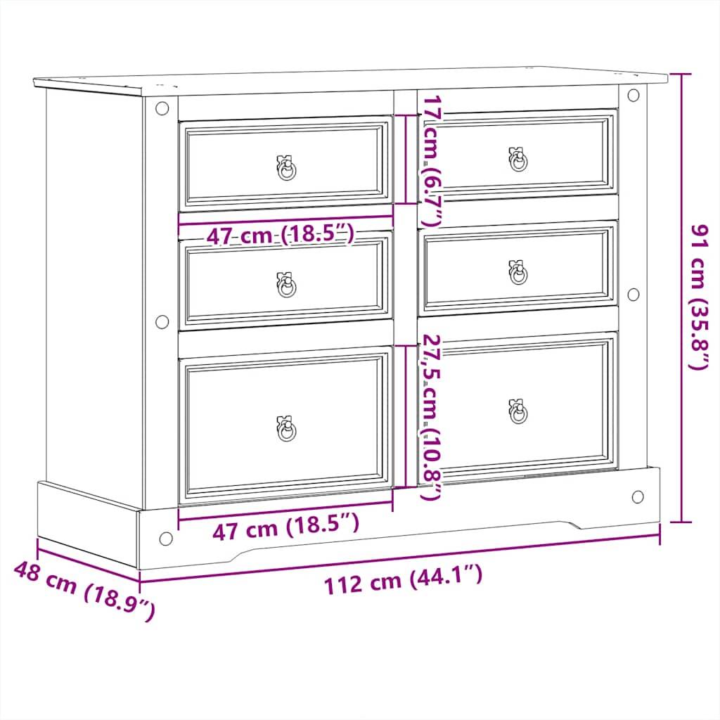 vidaXL Kommode Corona 112x48x91 cm Massivholz Kiefer