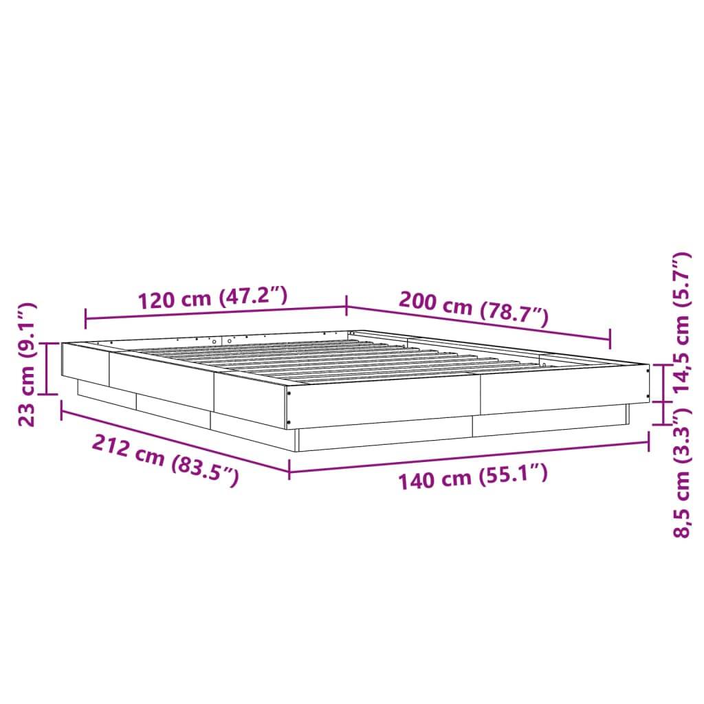 vidaXL Bettgestell Räuchereiche 120x200 cm Holzwerkstoff