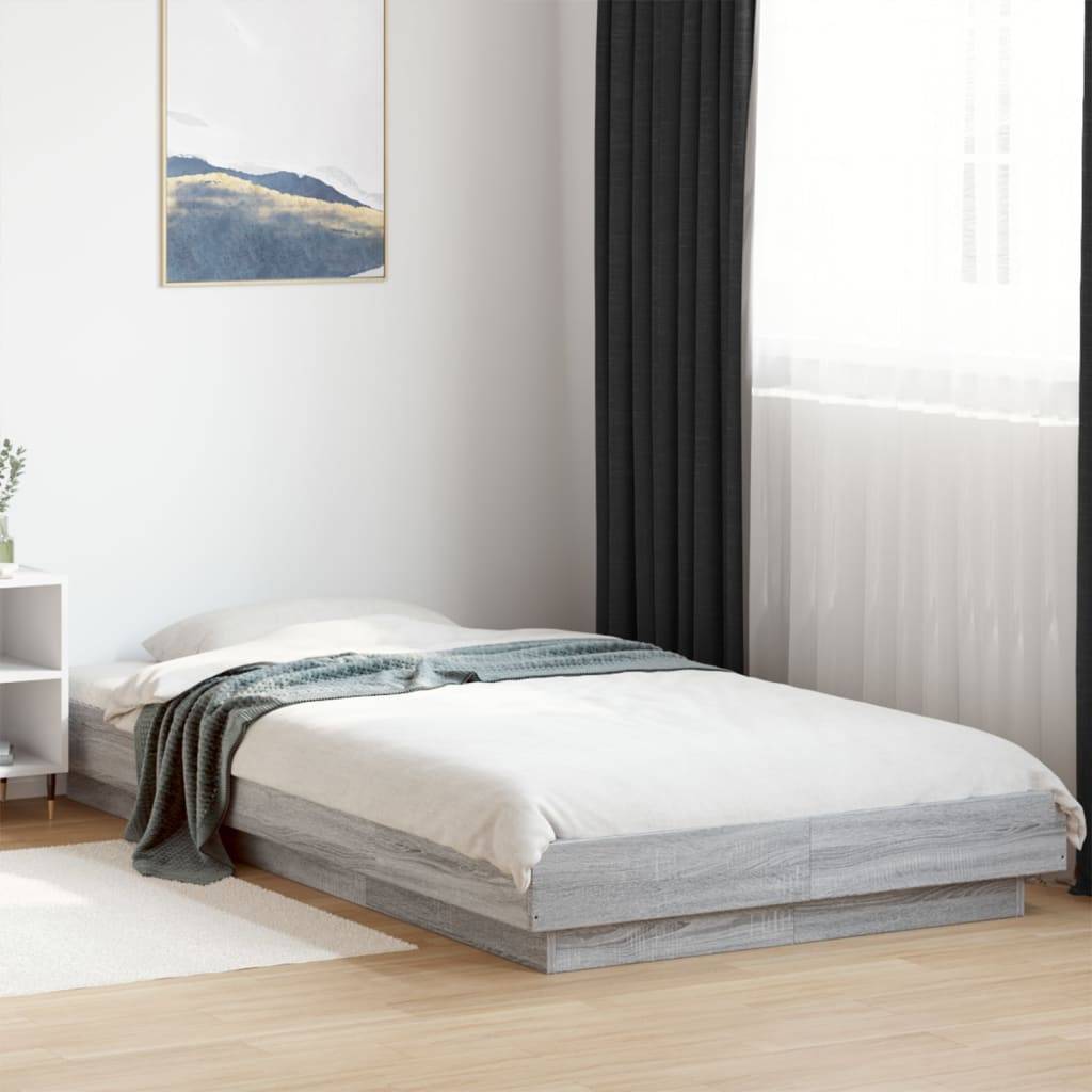 vidaXL Bettgestell mit LED Grau Sonoma 100x200 cm Holzwerkstoff