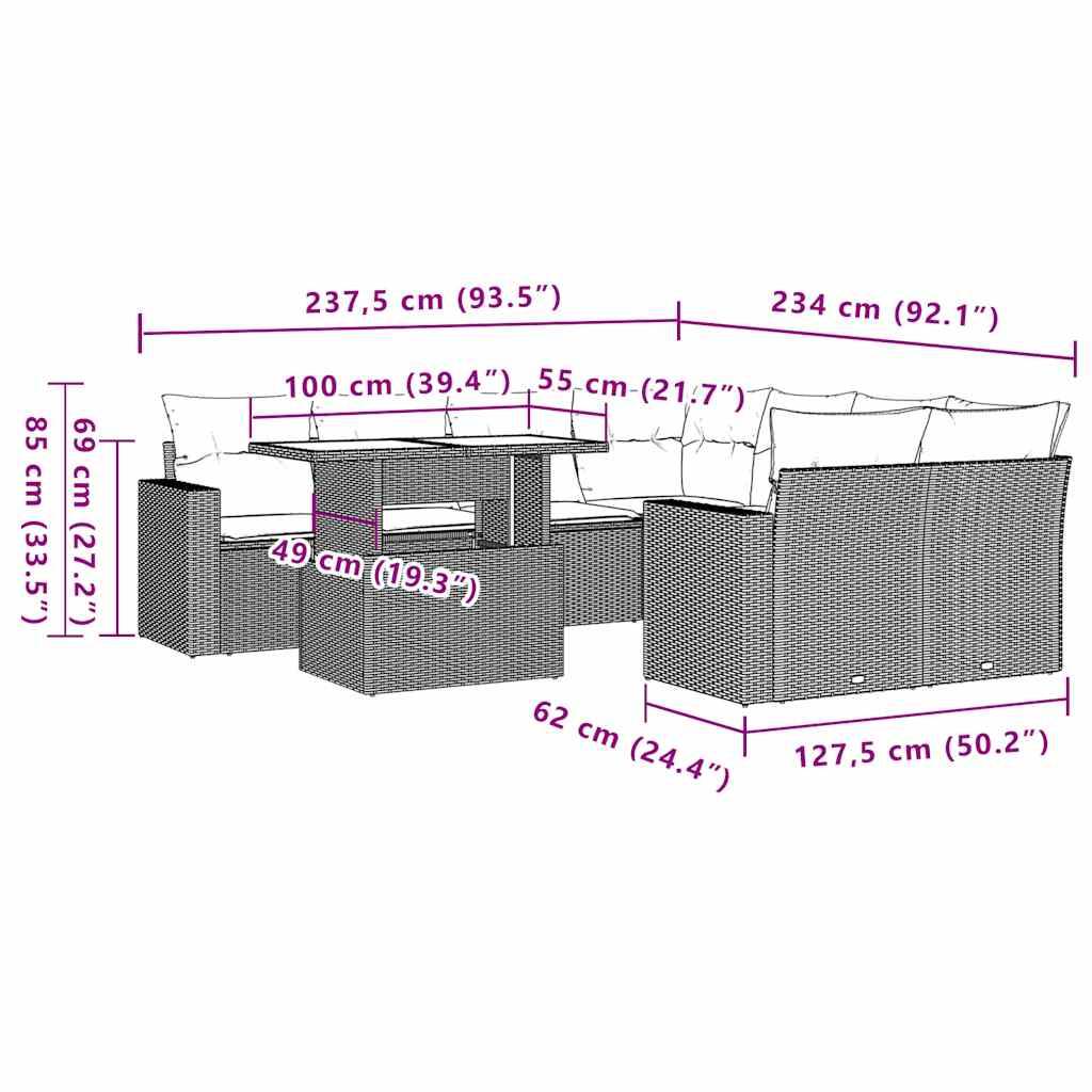 vidaXL 9-tlg. Garten-Sofagarnitur mit Kissen Schwarz Poly Rattan