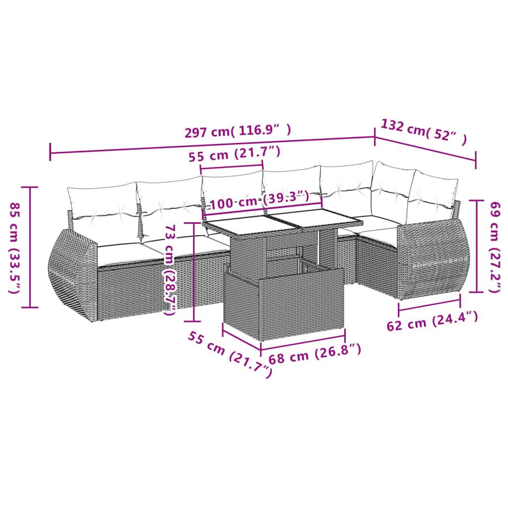 vidaXL 7-tlg. Garten-Sofagarnitur mit Kissen Schwarz Poly Rattan