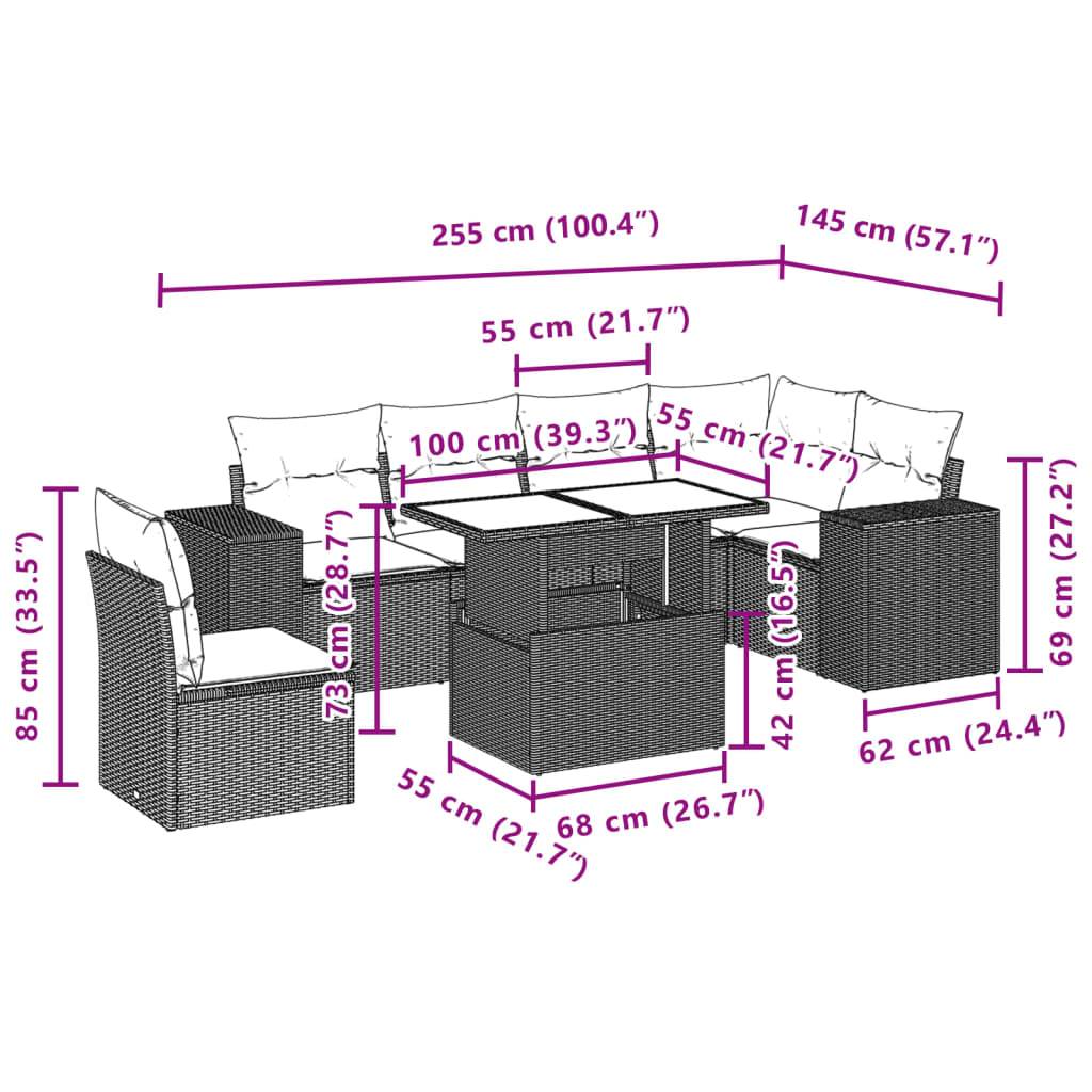 vidaXL 7-tlg. Garten-Sofagarnitur mit Kissen Schwarz Poly Rattan