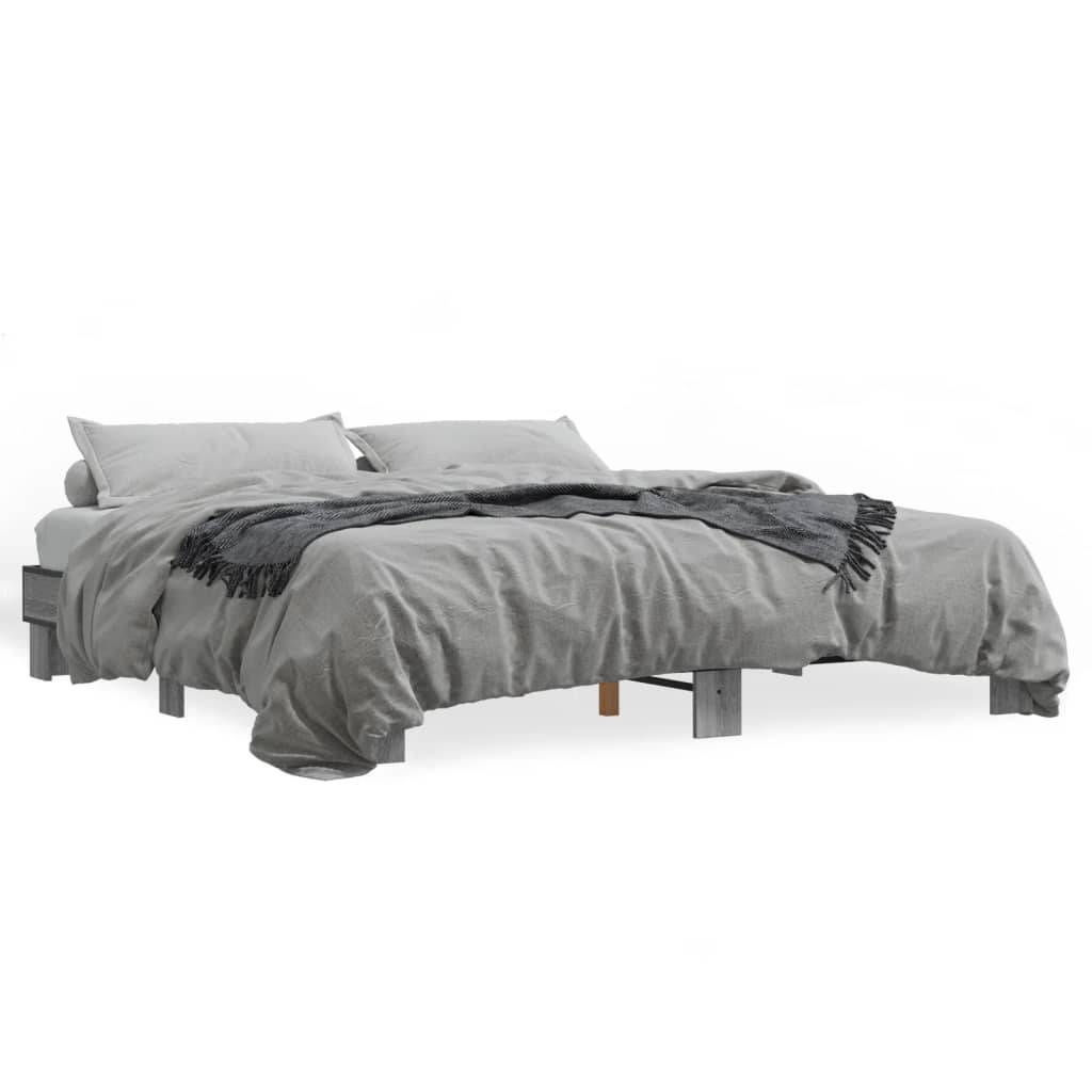 vidaXL Bettgestell Grau Sonoma 200x200 cm Holzwerkstoff und Metall