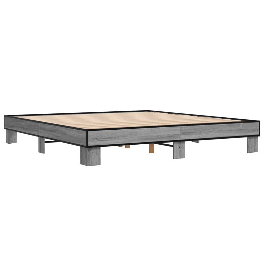 vidaXL Bettgestell Grau Sonoma 200x200 cm Holzwerkstoff und Metall