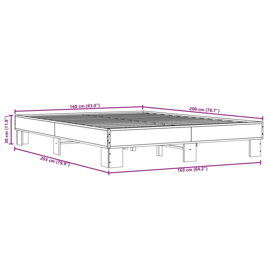vidaXL Bettgestell Räuchereiche 160x200 cm Holzwerkstoff und Metall